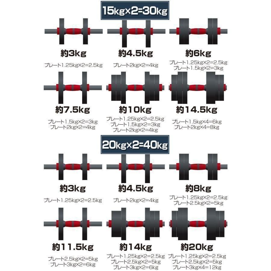 新品＊ダンベル 可変式 20kgダンベル 40kg R2512多機能2個セット