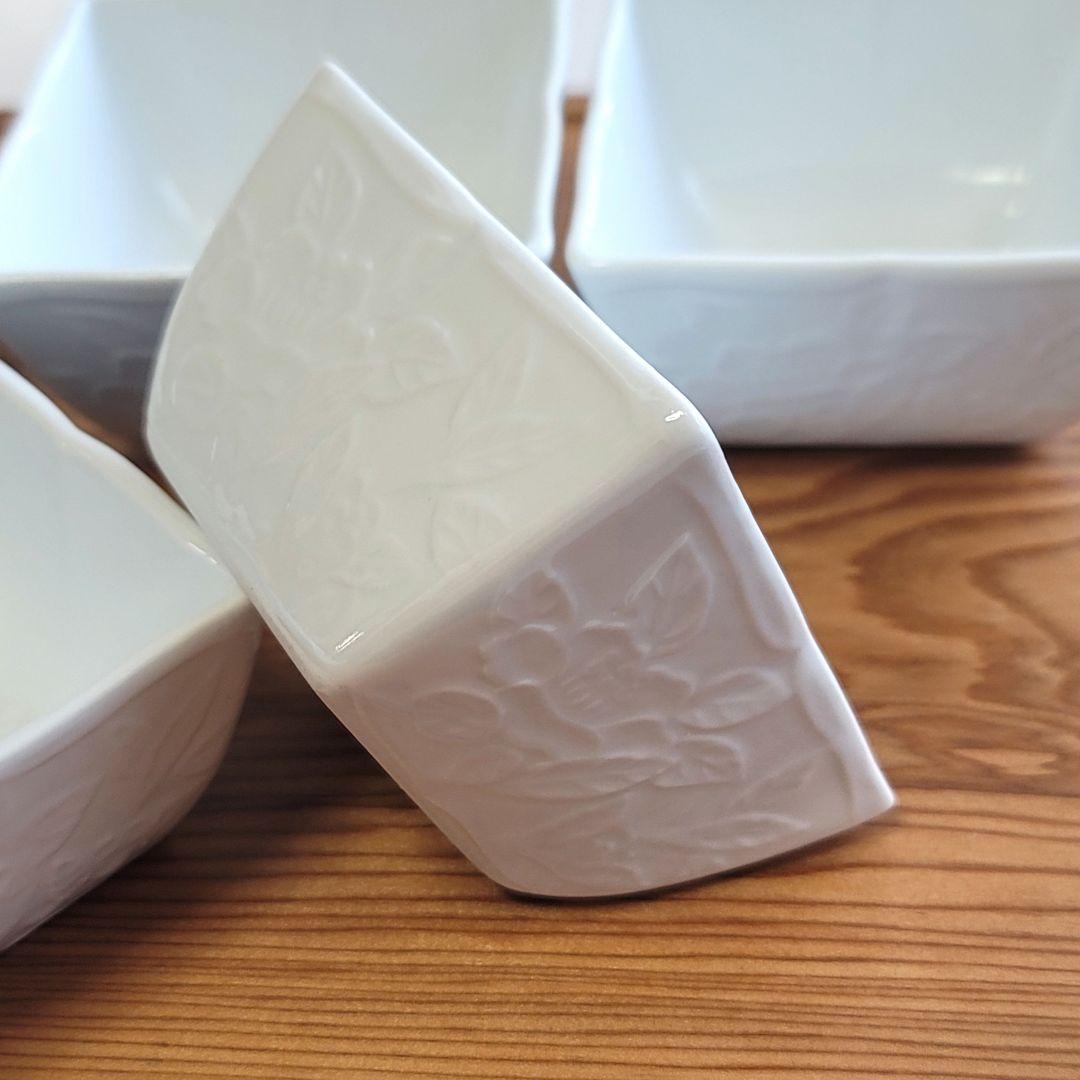 【新品未使用品】　有田焼　白磁　角皿　小鉢　小皿 薬味皿　5客セット