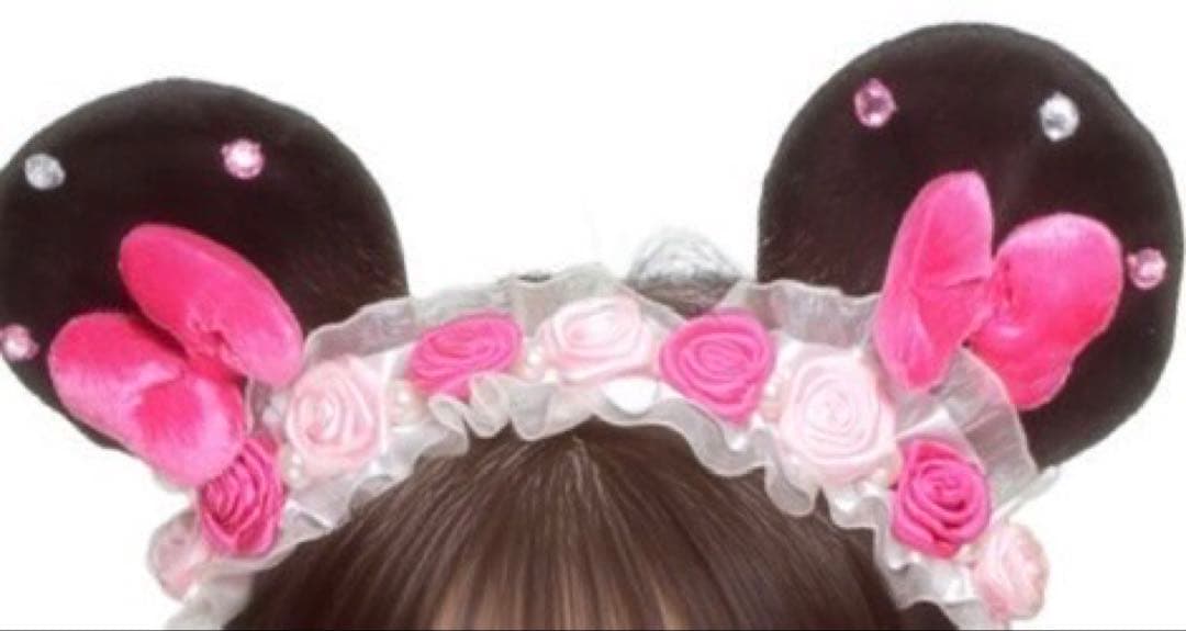 ディズニー　カチューシャ　薔薇　ミニー　フリル　レース　ピンク